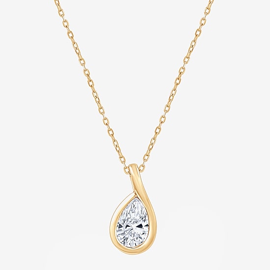 (G, Si1-Si2) Womens 1 CT. T.W. Lab Grown White Diamond 14K Gold Over Silver Pear 18 Inch Pendant Necklace