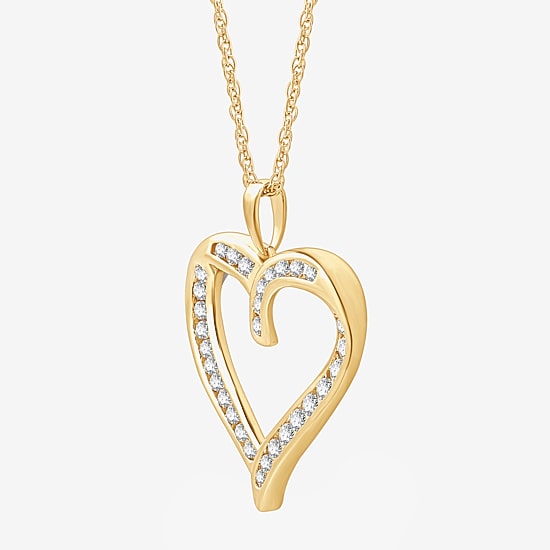 (G, Si1-Si2) Womens 1/2 CT. T.W. Lab Grown White Diamond 14K Gold Over Silver Heart 18 Inch Pendant Necklace