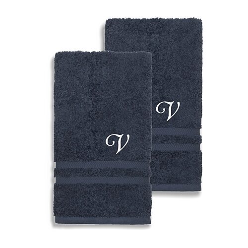 Linum Home Textiles Denzi Monogram Towel Collection 2-pc. Hand Towel, One Size, Blue