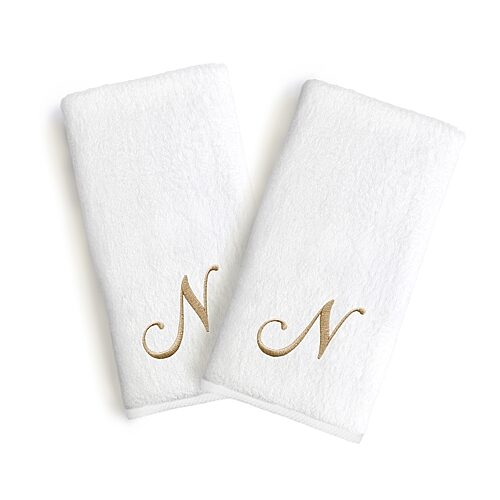 Linum Home Linum Font Monogrammed Luxury 100% Turkish Cotton Novelty 2-Piece Hand Towels, 16" x 30" - Gold - N