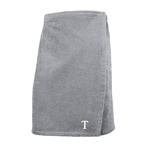 Linum Home 100% Turkish Cotton Terry Personalized Men's Bath Wrap - Grey T