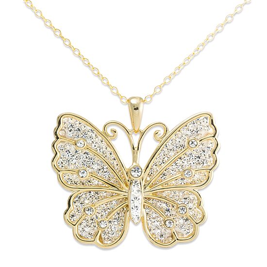 Crystal-Accent 14K Yellow Gold Over Silver Butterfly Pendant Necklace