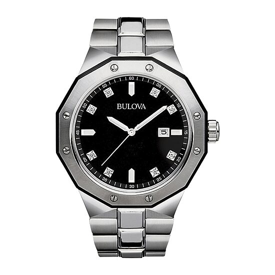 Bulova Diamond Mens Silver Tone Stainless Steel Bracelet Watch None