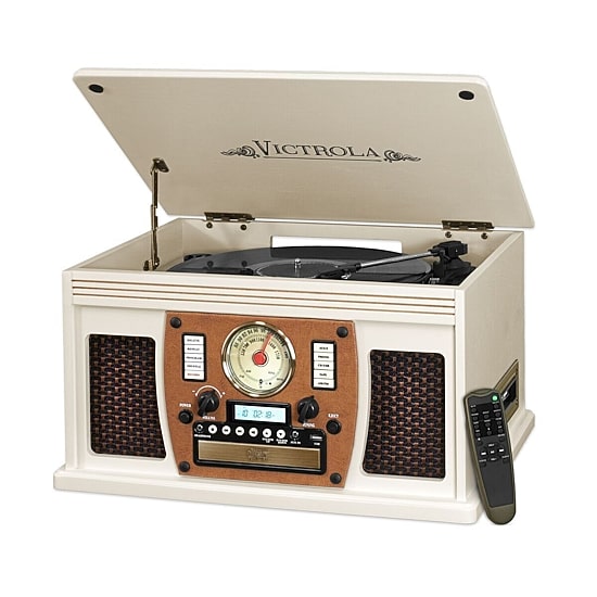 Victrola VTA-600B Wooden 8-in-1 Nostalgic Record Player with Bluetooth and USB Encoding