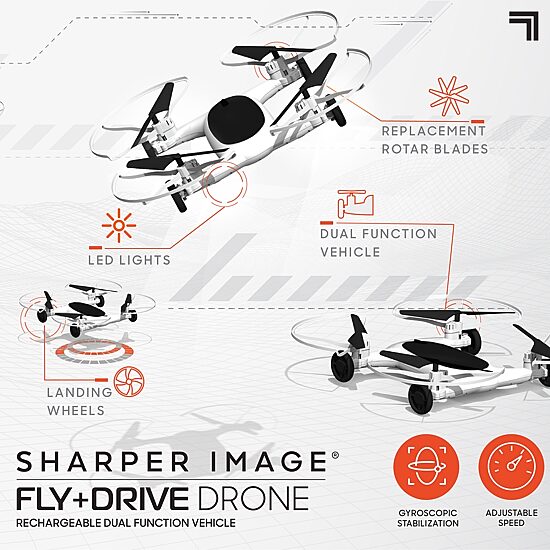 Sharper Image Toy 7" Fly+Drive Drone Remote Control Dual-Function Vehicle