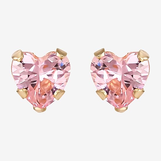 Girls Pink Cubic Zirconia Heart Earrings