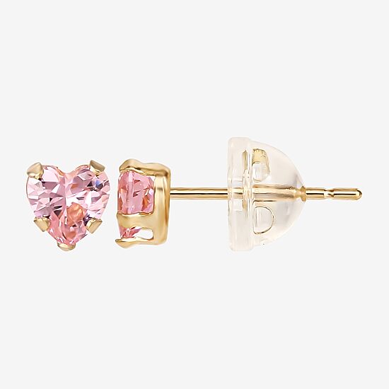 Girls Pink Cubic Zirconia Heart Earrings