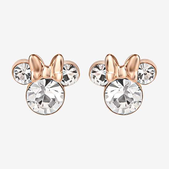 Disney Collection White Crystal 14K Rose Gold Over Silver 9.4mm Minnie Mouse Stud Earrings