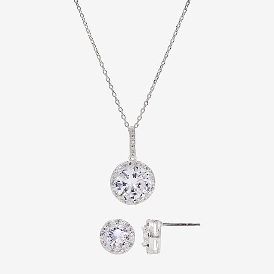 Sparkle Allure Womens Cubic Zirconia Pure Silver Over Brass Round 2-pc. Jewelry Set