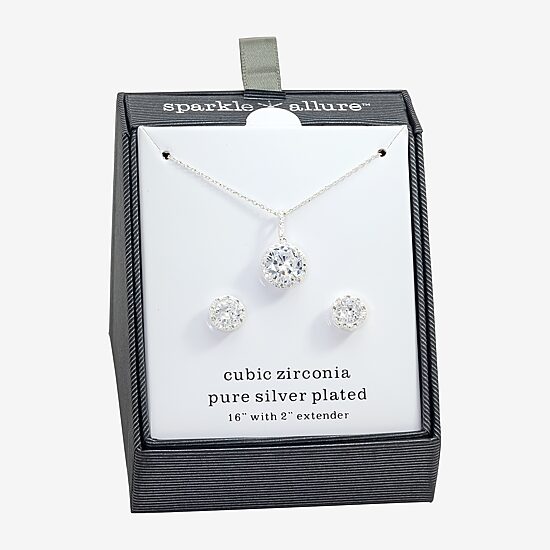 Sparkle Allure Womens Cubic Zirconia Pure Silver Over Brass Round 2-pc. Jewelry Set