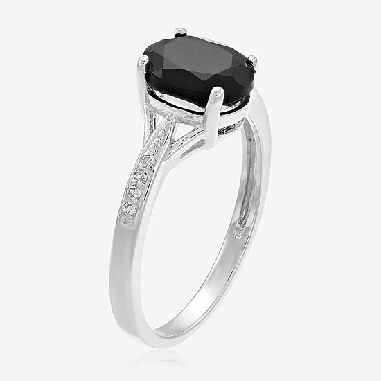 Womens Diamond Accent Genuine Black Onyx Sterling Silver Cocktail Ring