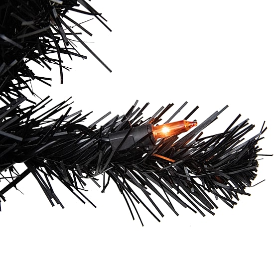 6ft Pre-Lit Black Noble Spruce Artificial Halloween Tree  Orange Lights