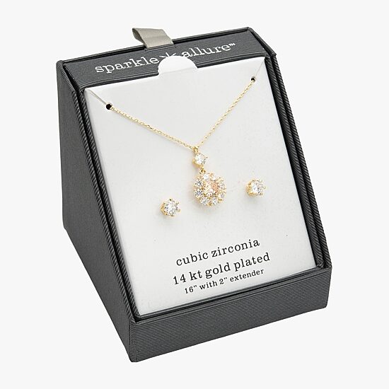 Sparkle Allure Womens Cubic Zirconia 14K Gold Over Brass Round Sunburst 2-pc. Jewelry Set