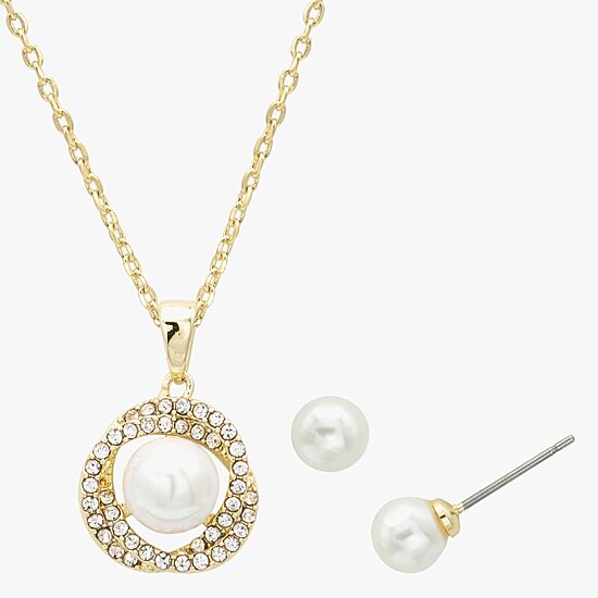 Sparkle Allure Womens Simulated Pearl 14K Gold Over Brass Round 2-pc. Jewelry Set