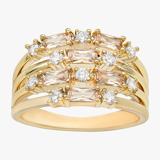 Sparkle Allure Faux Stack Womens Champagne Cubic Zirconia 14K Gold Over Brass Cluster Cocktail Ring