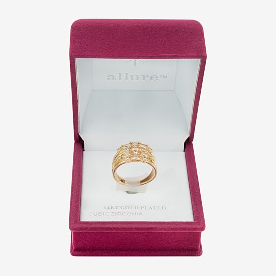 Sparkle Allure Faux Stack Womens Champagne Cubic Zirconia 14K Gold Over Brass Cluster Cocktail Ring