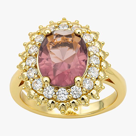 Sparkle Allure Womens Brown Crystal Pure Silver Over Brass Oval Halo Cocktail Ring