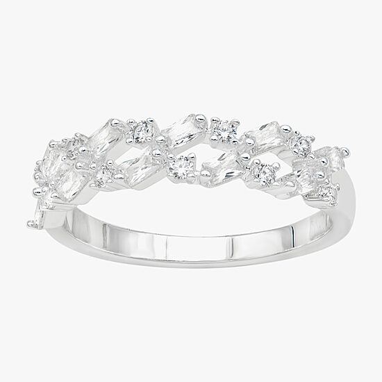 Sparkle Allure Womens 2MM Cubic Zirconia Pure Silver Over Brass Band