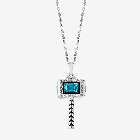 Marvel Fine Jewelry "Mjolnir" Hammer Womens 1/8 CT. T.W. Genuine Blue Topaz Sterling Silver 18 Inch Pendant Necklace