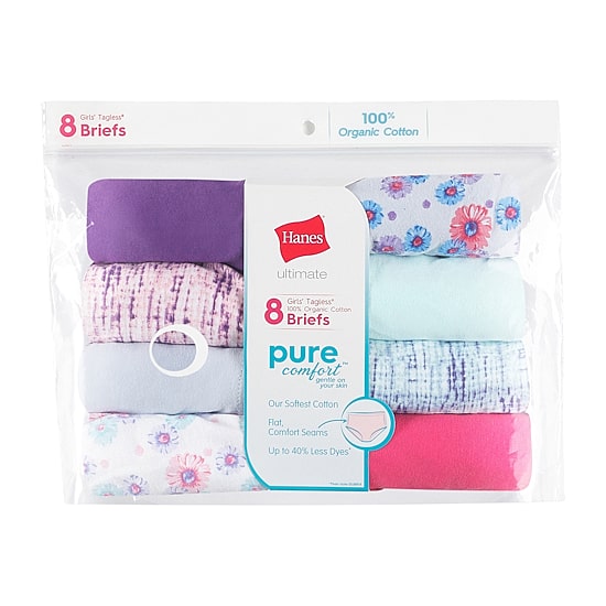 Hanes Ultimate Pure Comfort Organic Cotton Little & Big Kid Girls 8 Pack Brief Panty Guocb8