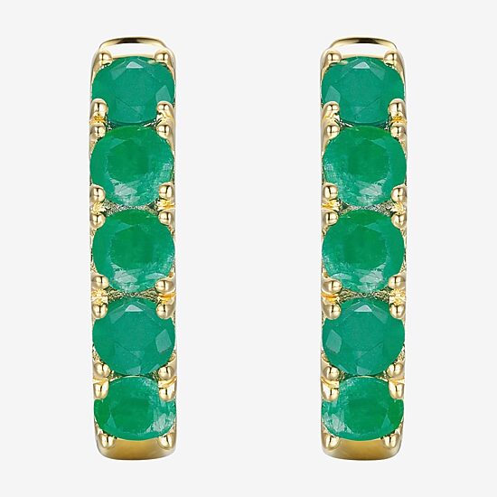 Womens Genuine Gemstone 10K Gold 13mm Hoop Earrings