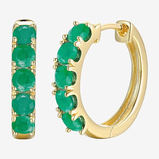 Womens Genuine Gemstone 10K Gold 13mm Hoop Earrings