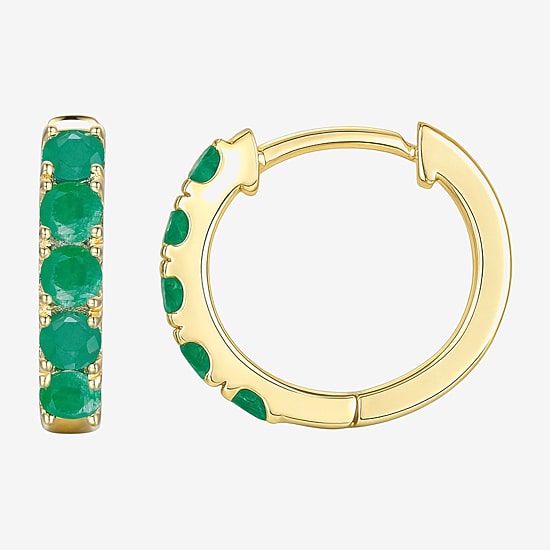 Womens Genuine Gemstone 10K Gold 13mm Hoop Earrings