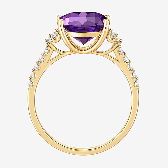 (J-K/I2-I3) Womens 1/6 CT. T.W. Natural Diamond and Gemstone 10K Gold Oval Side Stone Cocktail Ring