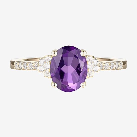 (J-K/I2-I3) Womens 1/6 CT. T.W. Natural Diamond and Gemstone 10K Gold Oval Side Stone Cocktail Ring