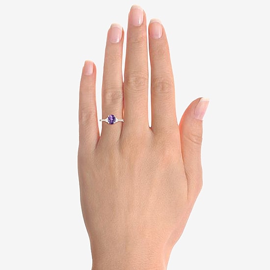 (J-K/I2-I3) Womens 1/6 CT. T.W. Natural Diamond and Gemstone 10K Gold Oval Side Stone Cocktail Ring