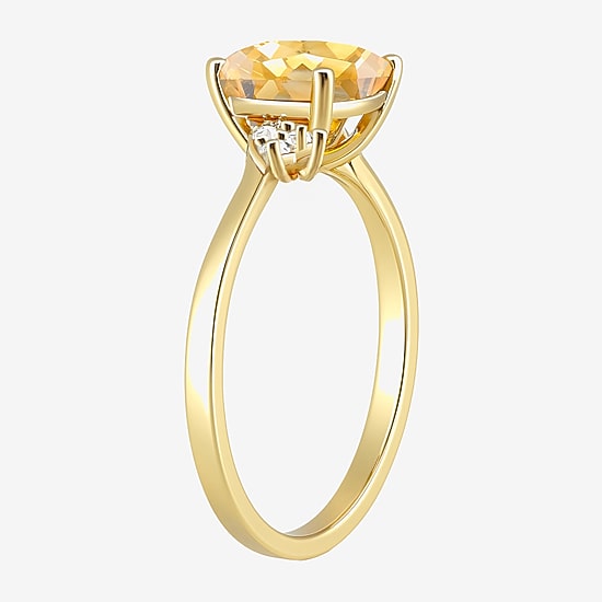 (I-J/I2-I3) Womens Diamond Accent Genuine Gemstone 10K Gold Cushion Side Stone Cocktail Ring