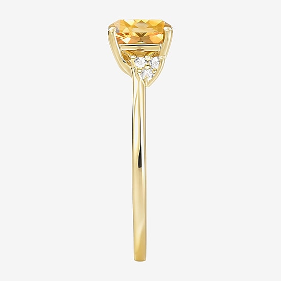 (I-J/I2-I3) Womens Diamond Accent Genuine Gemstone 10K Gold Cushion Side Stone Cocktail Ring