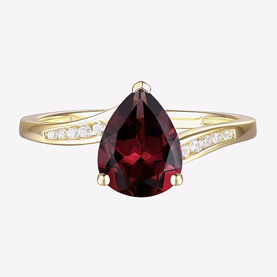 (I-J/I2-I3) Womens 1/10 CT. T.W. Natural Diamond and Genuine Gemstone 10K Gold Pear Side Stone Bypass  Cocktail Ring