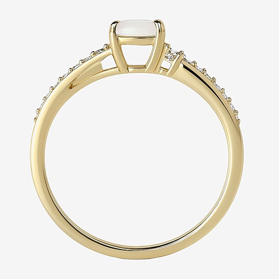 (J-K/I2-I3) Womens Gemstone and 1/10 CT. T.W. Natural Diamond 10K Gold Oval Side Stone Cocktail Ring