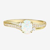 (J-K/I2-I3) Womens Gemstone and 1/10 CT. T.W. Natural Diamond 10K Gold Oval Side Stone Cocktail Ring
