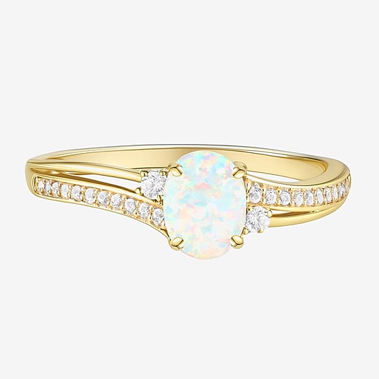(J-K/I2-I3) Womens Gemstone and 1/10 CT. T.W. Natural Diamond 10K Gold Oval Side Stone Cocktail Ring
