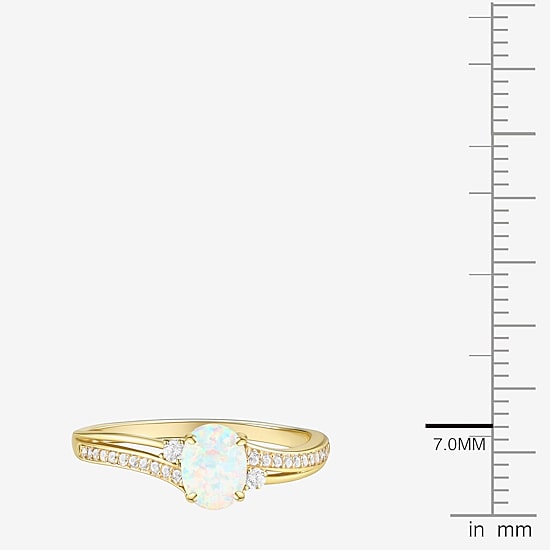 (J-K/I2-I3) Womens Gemstone and 1/10 CT. T.W. Natural Diamond 10K Gold Oval Side Stone Cocktail Ring