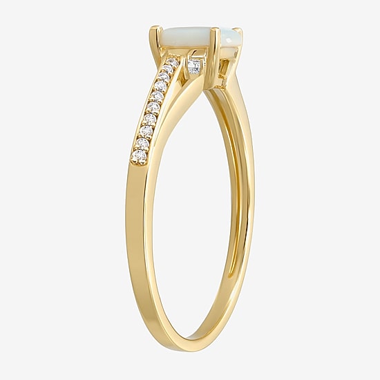 (J-K/I2-I3) Womens Gemstone and 1/10 CT. T.W. Natural Diamond 10K Gold Oval Side Stone Cocktail Ring