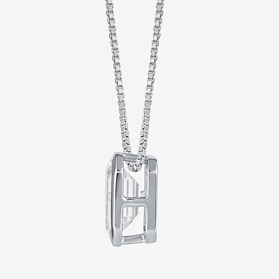 (F / Si2) Womens 2 CT. Lab Grown White Diamond 10K White Gold Emerald 18 Inch Pendant Necklace