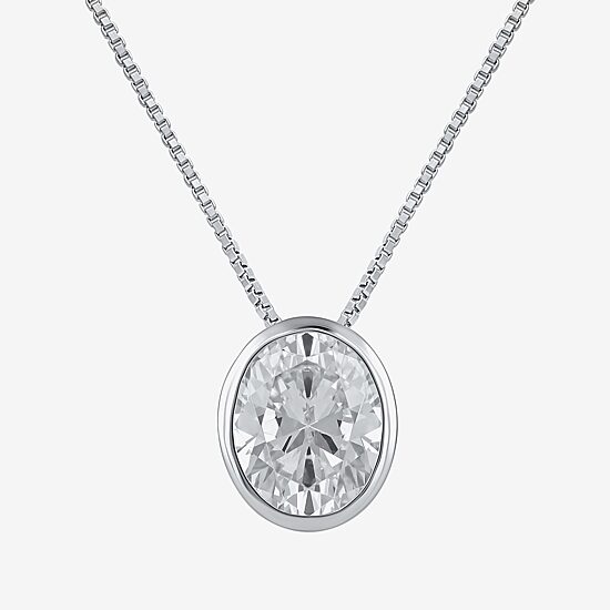 (F / Si2) Womens 2 CT. Lab Grown White Diamond 10K Gold Oval 18 Inch Pendant Necklace