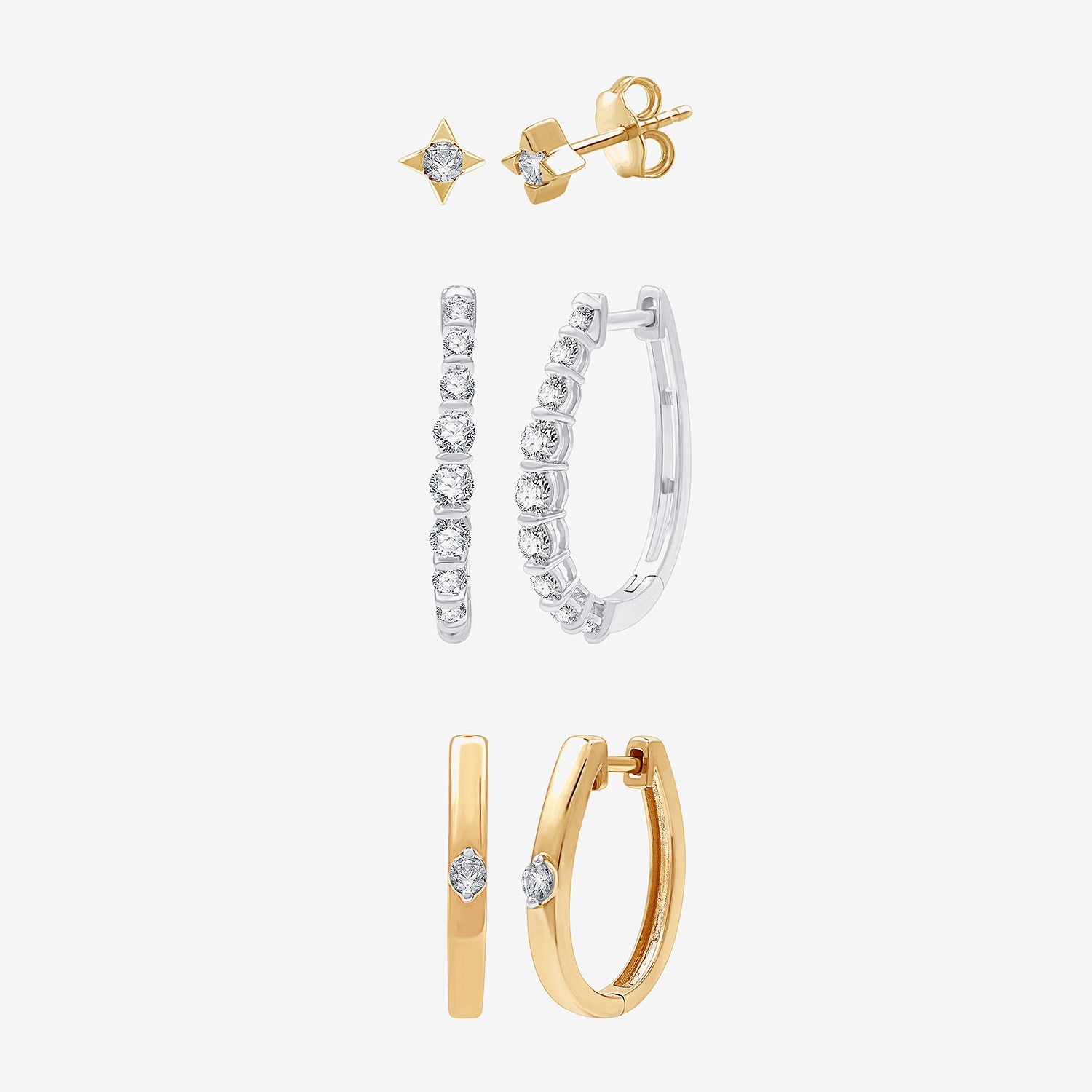 (G, Si1-Si2) Womens 1 CT. T.W. Lab Grown White Diamond 14K Gold Over Silver 3 Pair Jewelry Set