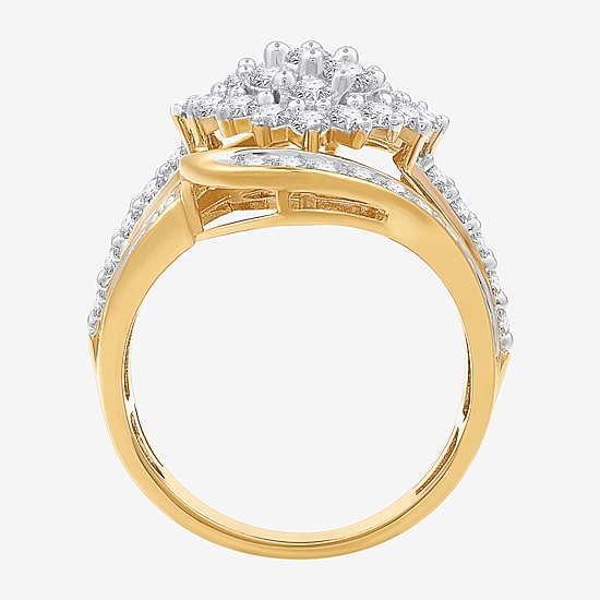 (G, Si1-Si2) Womens 2 CT. T.W. Lab Grown White Diamond 14K Gold Over Silver Cluster Cocktail Ring