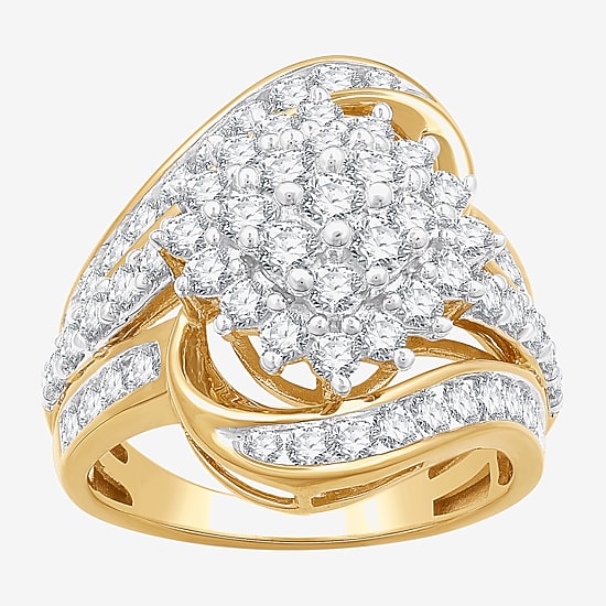(G, Si1-Si2) Womens 2 CT. T.W. Lab Grown White Diamond 14K Gold Over Silver Cluster Cocktail Ring