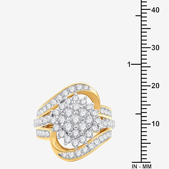 (G, Si1-Si2) Womens 2 CT. T.W. Lab Grown White Diamond 14K Gold Over Silver Cluster Cocktail Ring