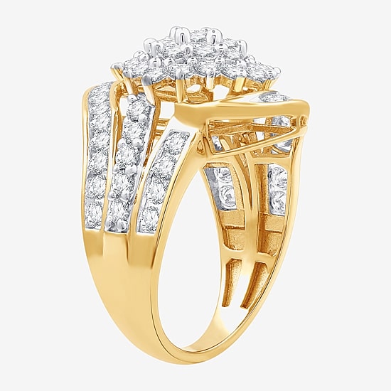 (G, Si1-Si2) Womens 2 CT. T.W. Lab Grown White Diamond 14K Gold Over Silver Cluster Cocktail Ring