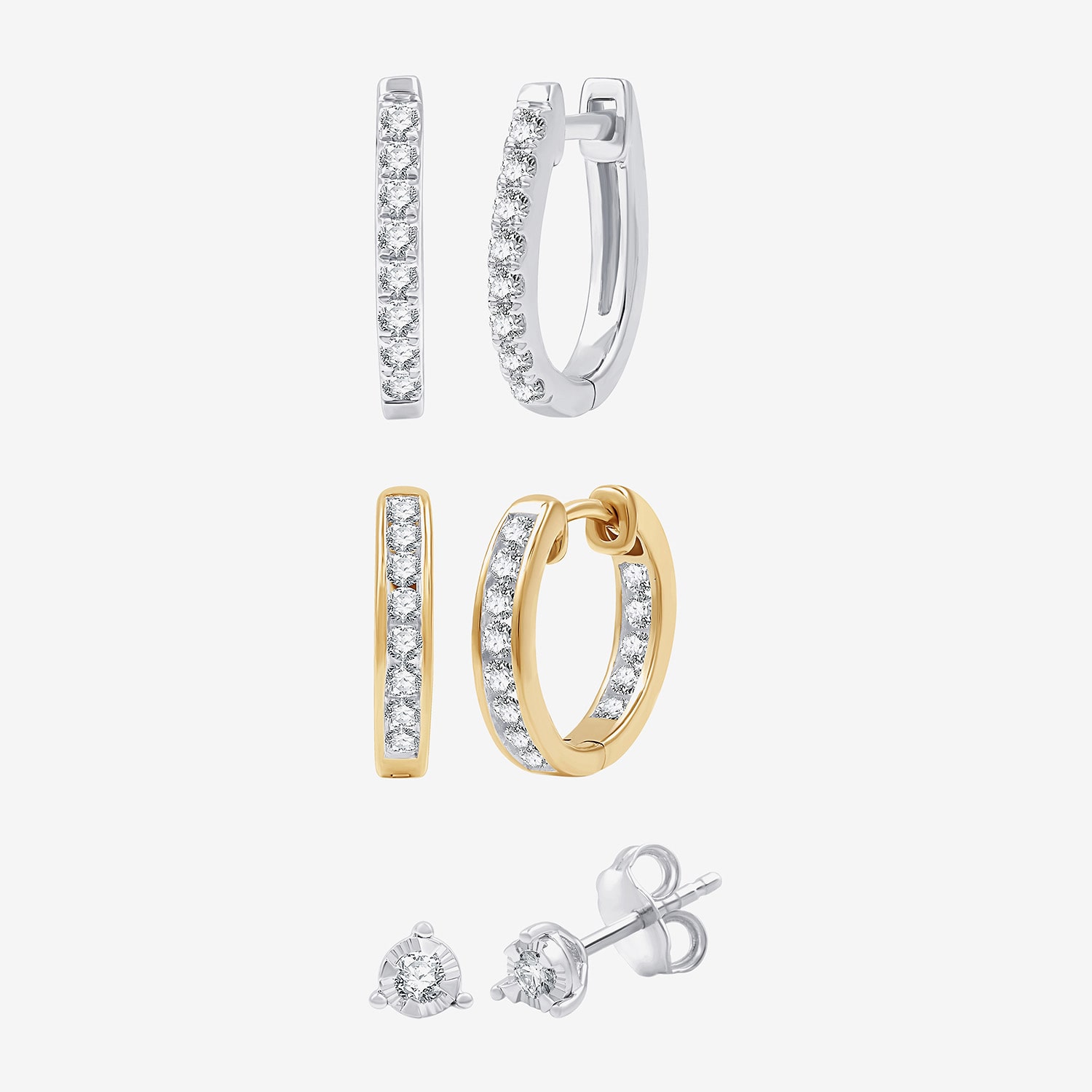 (G, Si1-Si2) Womens 1 CT. T.W. Lab Grown White Diamond 14K Gold Over Silver Sterling Silver 3 Pair Earring Set