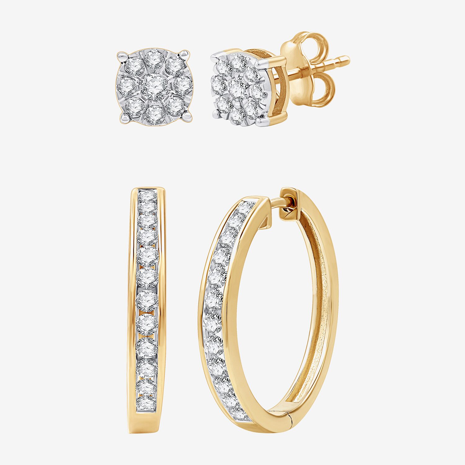 (G, Si1-Si2) Womens 1 CT. T.W. Lab Grown White Diamond 14K Gold Over Silver 2 Pair Earring Set