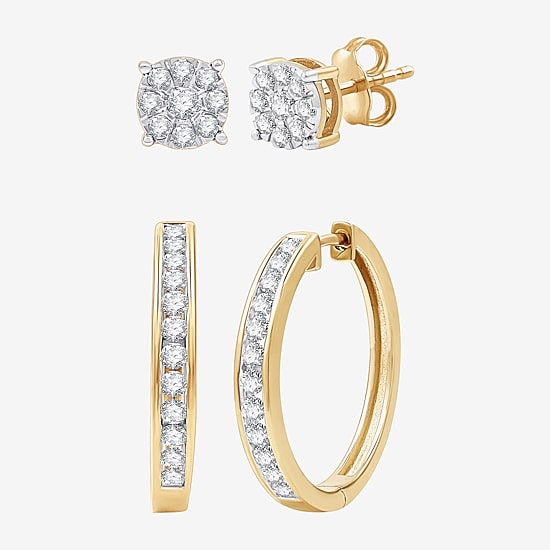 (G, Si1-Si2) Womens 1 CT. T.W. Lab Grown White Diamond 14K Gold Over Silver 2 Pair Earring Set
