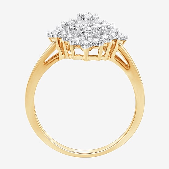 (G, Si1-Si2) Womens 1 CT. T.W. Lab Grown White Diamond 14K Gold Over Silver Cluster Cocktail Ring