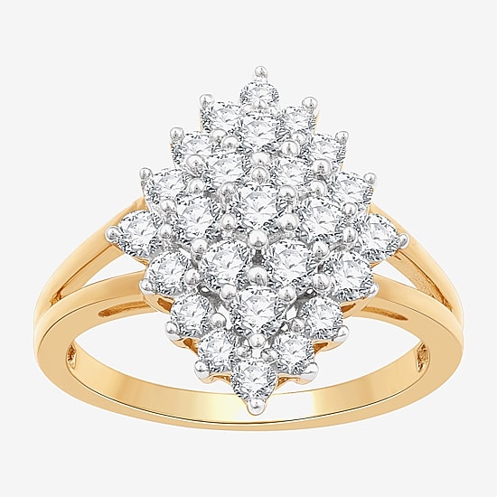 (G, Si1-Si2) Womens 1 CT. T.W. Lab Grown White Diamond 14K Gold Over Silver Cluster Cocktail Ring